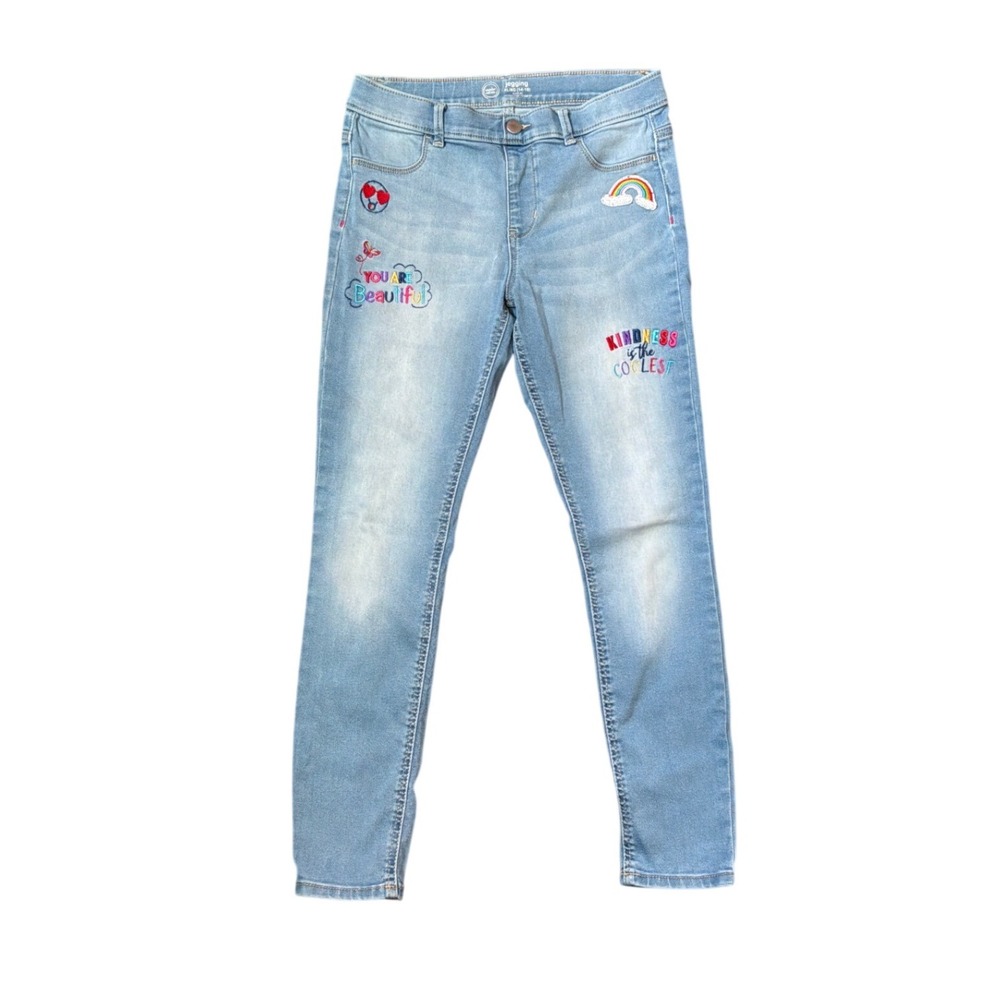 Wonder Nation Girls XL 14-16 Light Wash Embroidered Patch Skinny Denim Jeggings